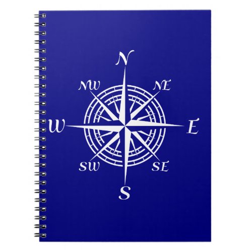 Navy Blue On White Coastal Compass Rose Notebook