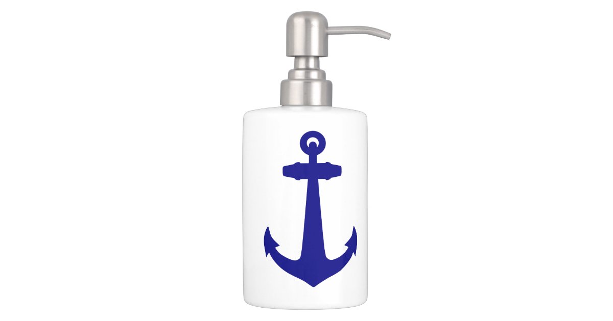 Navy Blue On White Coastal Decor Anchor Soap Dispenser & Toothbrush Holder  | Zazzle