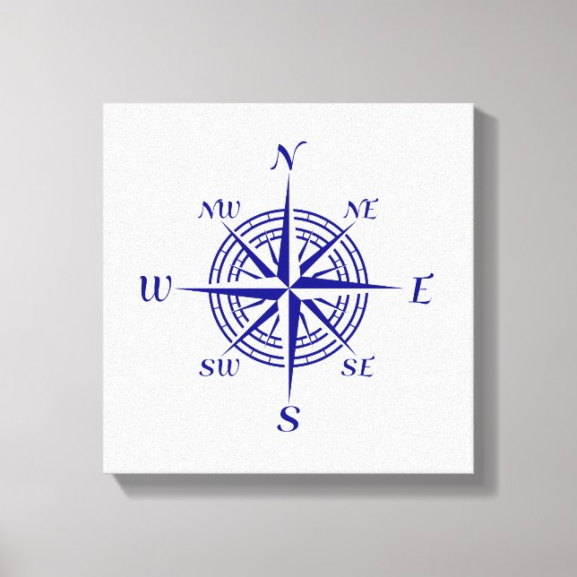 Navy Blue On White Coastal Decor Compass Rose (Front)