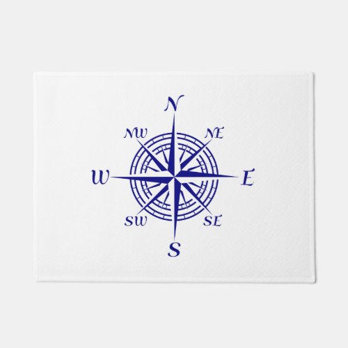 Navy Blue On White Coastal Decor Compass Rose Doormat