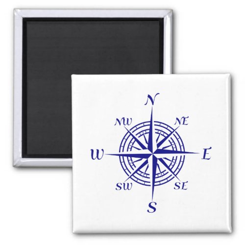 Navy Blue On White Coastal Decor Compass Rose Magnet