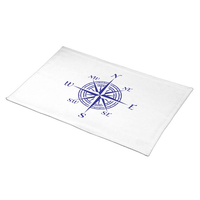 Navy Blue On White Coastal Decor Compass Rose Placemat (On Table)