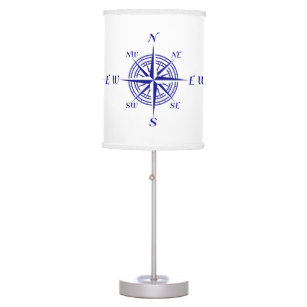 Navy Blue On White Coastal Decor Compass Rose Table Lamp