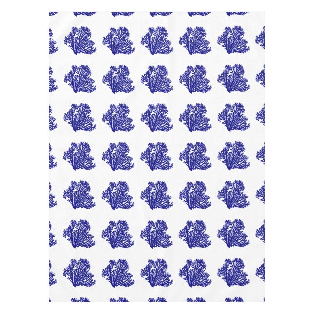 Navy Blue On White Coastal Decor Coral Tablecloth (Front)