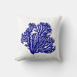 Navy Blue On White Coastal Decor Coral Throw Pillow