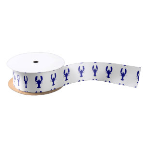 Navy Blue On White Coastal Decor Lobster Satin Ribbon