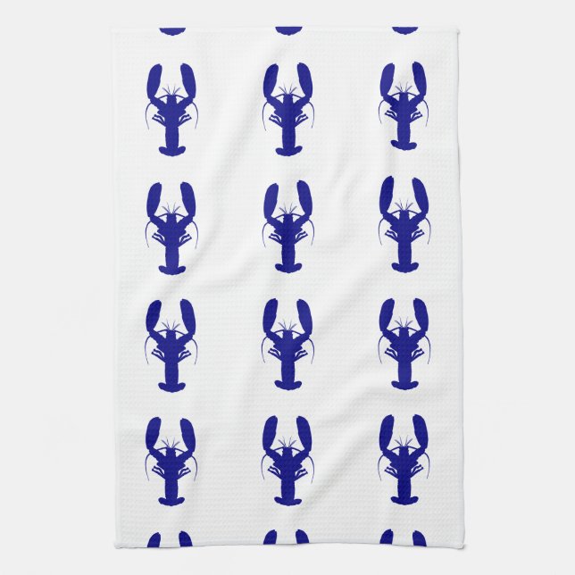 Navy Blue On White Coastal Decor Lobster Towel (Vertical)