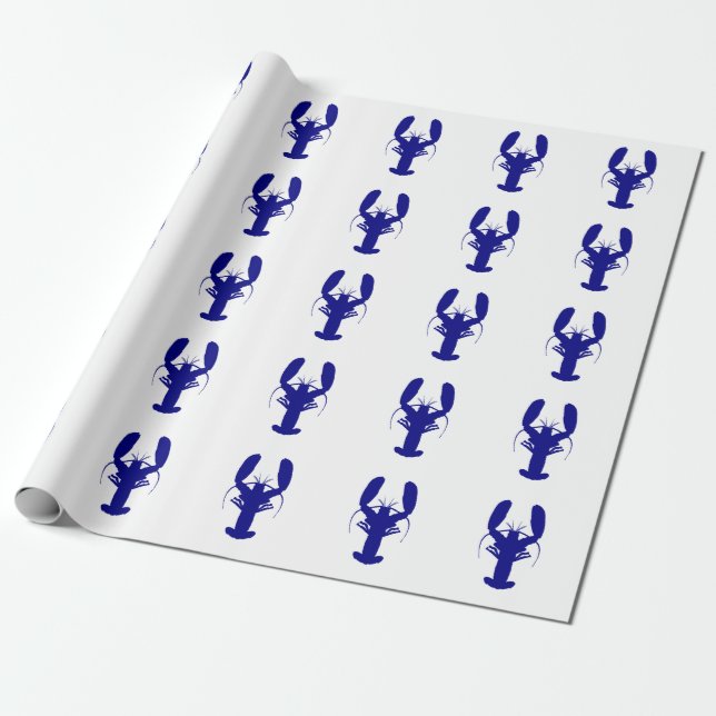 Navy Blue On White Coastal Decor Lobster Wrapping Paper (Unrolled)