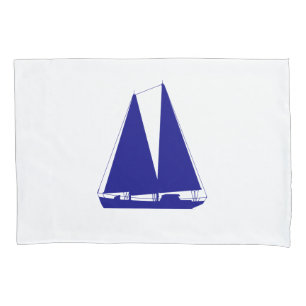 Navy Blue On White Coastal Decor Sailboat Pillowcase
