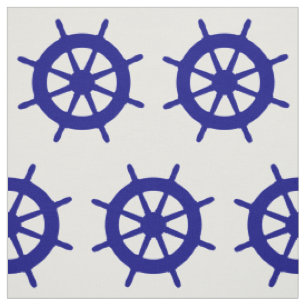 Navy Blue On White Coastal Decor Ship Wheel Fabric
