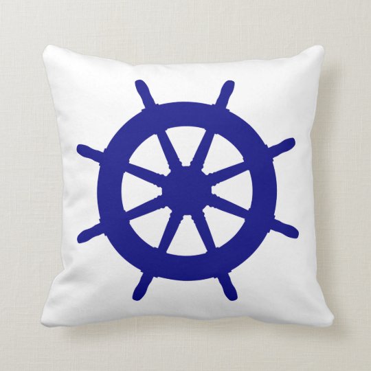 Navy Blue On White Coastal Decor Ship Wheel Throw Pillow Navy Blue On White Coastal Decor Ship Wheel Throw Pillow