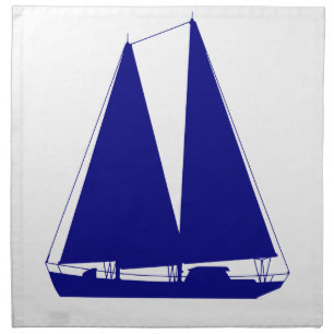 Navy Blue On White Coastal Sailboat Napkin