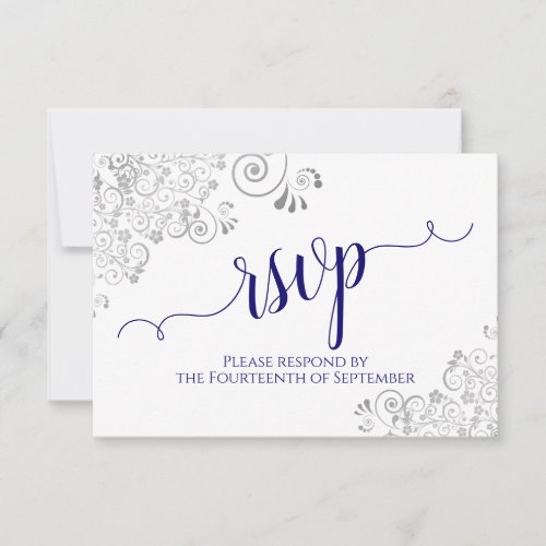 Navy Blue on White Elegant Calligraphy Wedding RSVP Card
