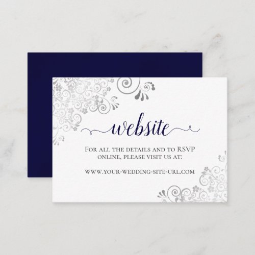 Navy Blue on White w Silver Lace Wedding Website Enclosure Card