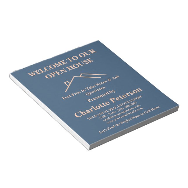 Navy Blue Open House Notepad (Angled)