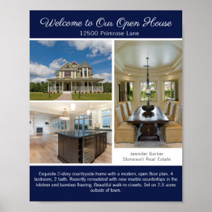 Navy Blue Open House Welcome Real Estate Photo Poster