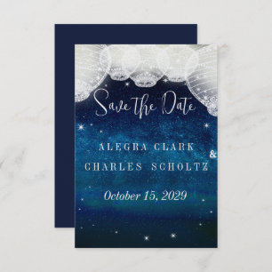  Navy Blue Opulence Galaxy Paper Lantern Enclosure RSVP Card