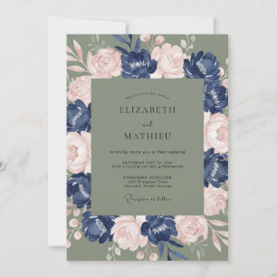 Navy Blue Opulent Botanical Wedding Invitation