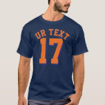 Navy Blue &amp; Orange Adults | Sports Jersey Design T-shirt at Zazzle