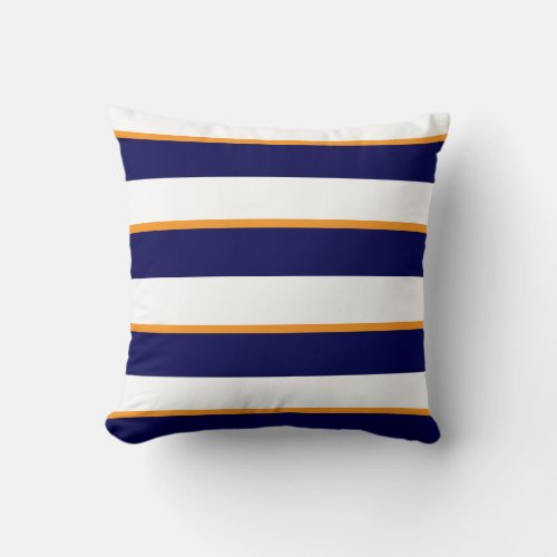 Navy Blue Orange and Large White Stripes Throw Pillow
