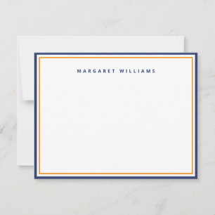 Navy Blue & Orange Border Simple Minimalist Note Card