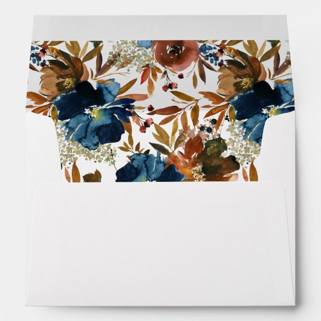 Navy Blue, Orange, & Brown Fall Floral 2 Envelope (Back (Bottom))