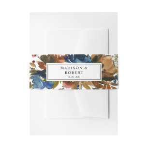 Navy Blue, Orange & Brown Fall Floral 3 Invitation Belly Band