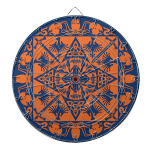 Navy Blue Orange Celtic Medieval Fantasy Dartboard