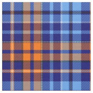Navy Blue Orange Cyan Plaid Tartan Design  Fabric