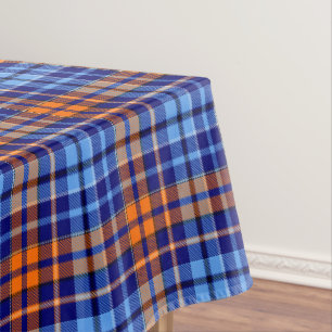 Navy Blue Orange Cyan Plaid Tartan Design Tablecloth