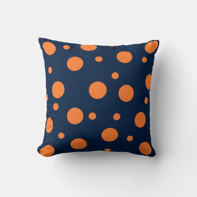 Navy Blue Orange Dots Abstract Throw Pillow (Front)