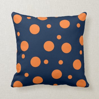 Navy Blue Orange Dots Abstract Throw Pillow by LittleThingsDesigns at Zazzle