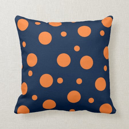 Navy Blue Orange Dots Abstract Throw Pillow