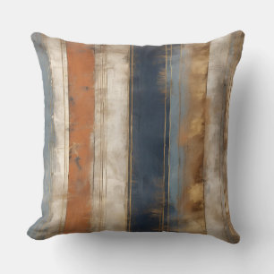 Navy Blue Orange Gold Rustic Print Throw Pillow