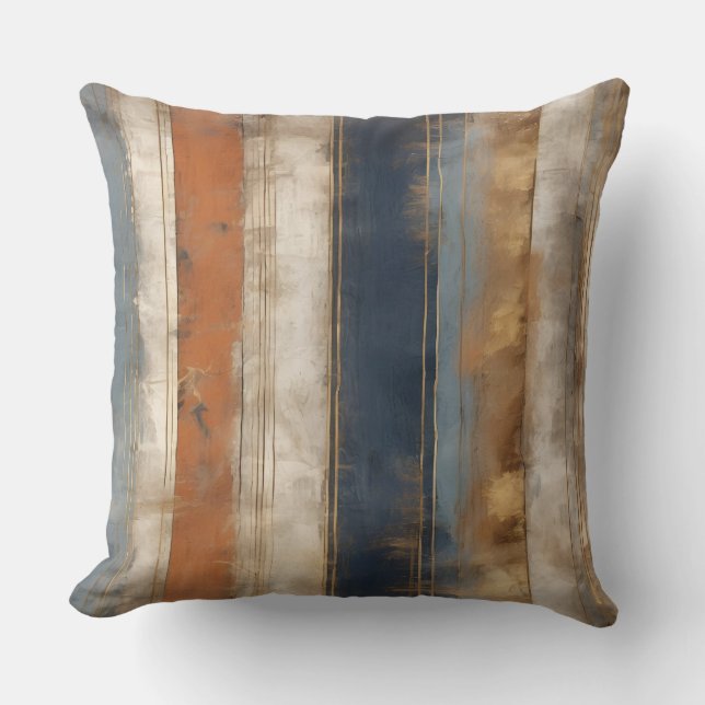 Navy Blue Orange Gold Rustic Print Throw Pillow (Front)