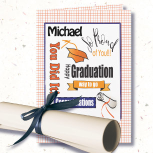 Navy Blue Orange Graduation Word Puzzle Card