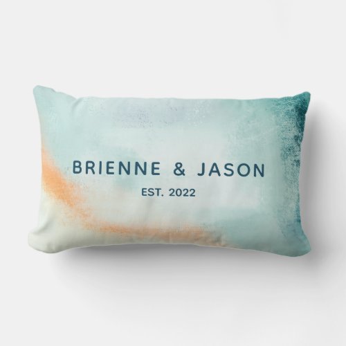 Navy Blue  Orange Modern Abstract Couple Names  Lumbar Pillow