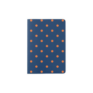 Navy Blue & Orange Polka Dots Pattern Passport Holder