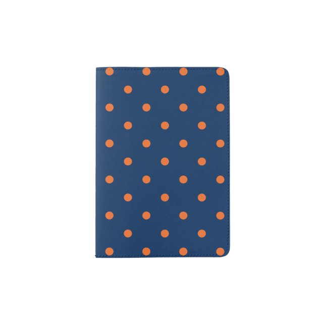 Navy Blue & Orange Polka Dots Pattern Passport Holder (Front)