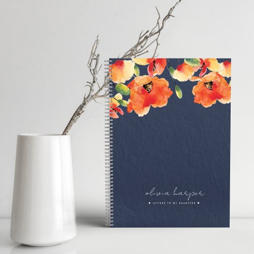 Navy Blue Orange Poppy Letters to Daughter Journal