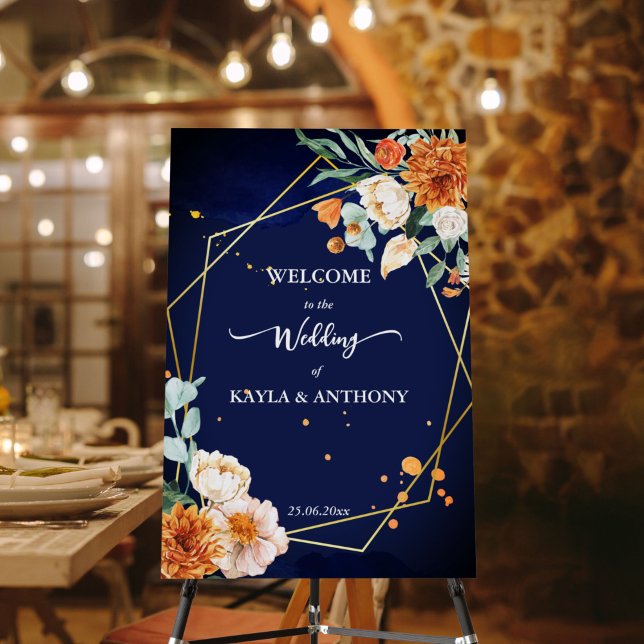 Navy blue orange sage flowers  welcome sign (Creator Uploaded)