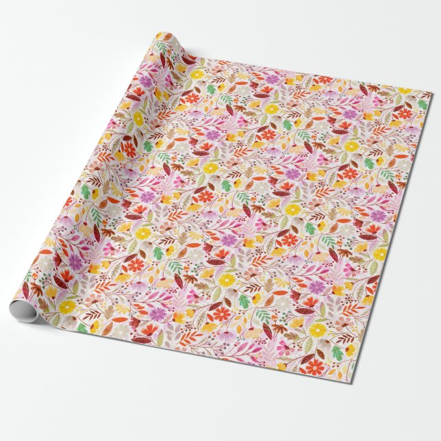 Navy Blue Orange Spring Tulip Flowers Wedding Wrapping Paper (Unrolled)