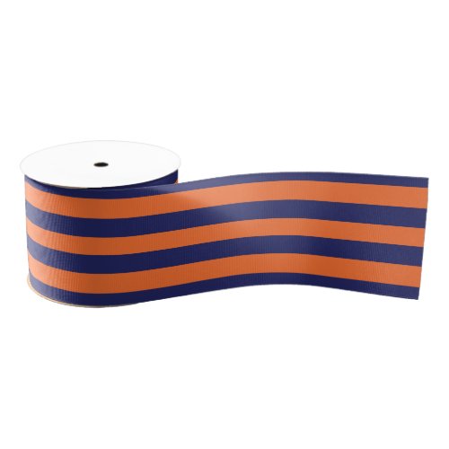 Navy Blue  Orange Striped  Any Length  Custom Grosgrain Ribbon