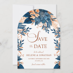 Navy Blue Orange Terracotta Rust Elegant Wedding Save The Date