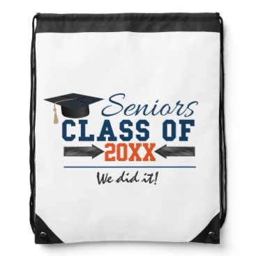 Navy Blue Orange Typography Graduation Backpack