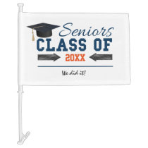 Navy Blue Orange Typography Graduation Car Flag