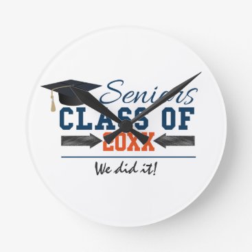 Navy Blue Orange Typography Graduation Clock