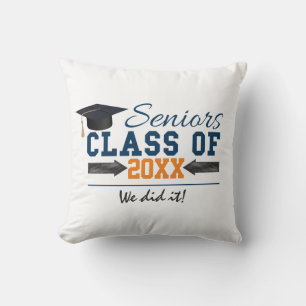 Navy Blue Orange Typography Graduation Cushion
