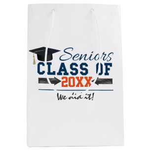 Navy Blue Orange Typography Graduation  Gift Bag