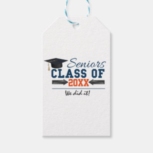 Navy Blue Orange Typography Graduation Gift Tags